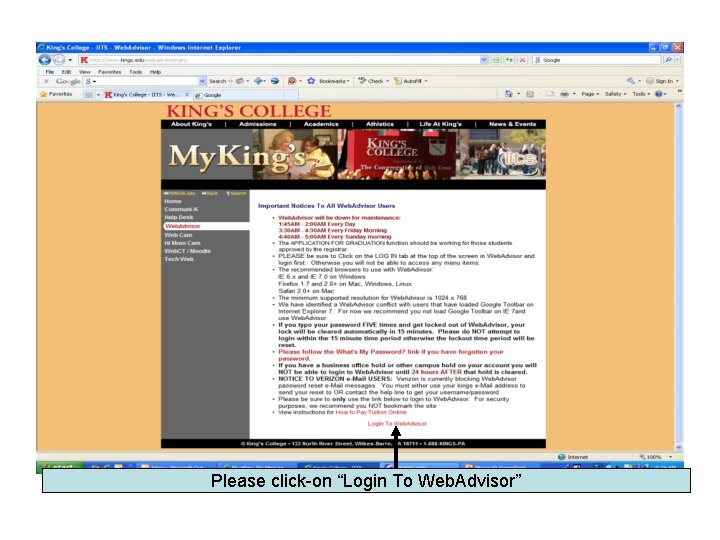 Please click-on “Login To Web. Advisor” 