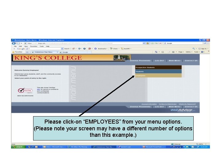 Please click-on “EMPLOYEES” from your menu options. (Please note your screen may have a
