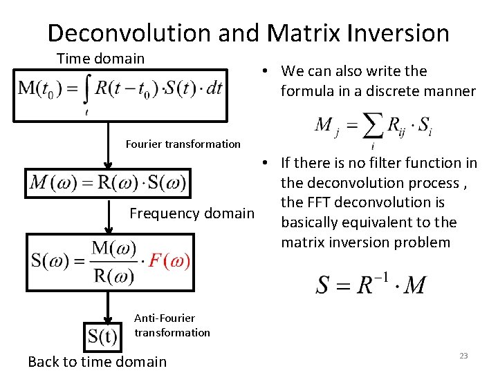 Deconvolution and Matrix Inversion Time domain • We can also write the formula in