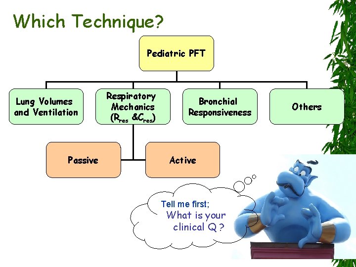 Which Technique? Pediatric PFT Lung Volumes and Ventilation Passive Respiratory Mechanics (Rres &Cres) Bronchial