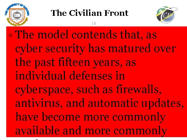 The Civilian Front 15 The model contends that, as cyber security has matured over