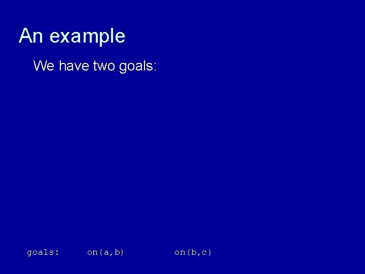 An example We have two goals: on(a, b) on(b, c) 