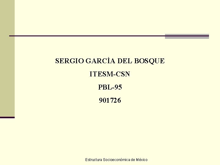 SERGIO GARCÍA DEL BOSQUE ITESM-CSN PBL-95 901726 Estructura Socioeconómica de México 