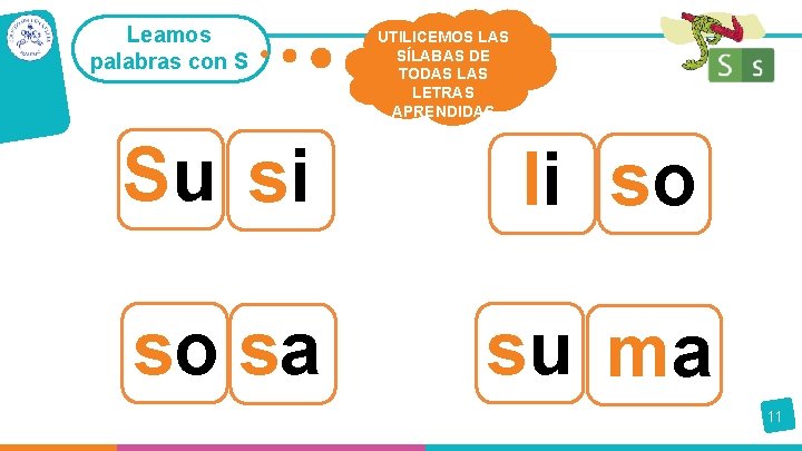 Leamos palabras con S UTILICEMOS LAS SÍLABAS DE TODAS LETRAS APRENDIDAS Su si li