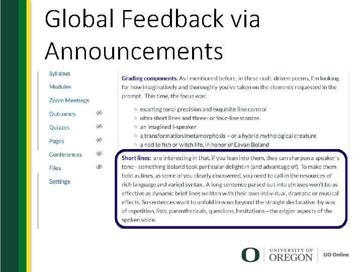 Global Feedback via Announcements 