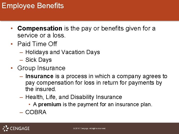 Employee Benefits • Compensation is the pay or benefits given for a service or