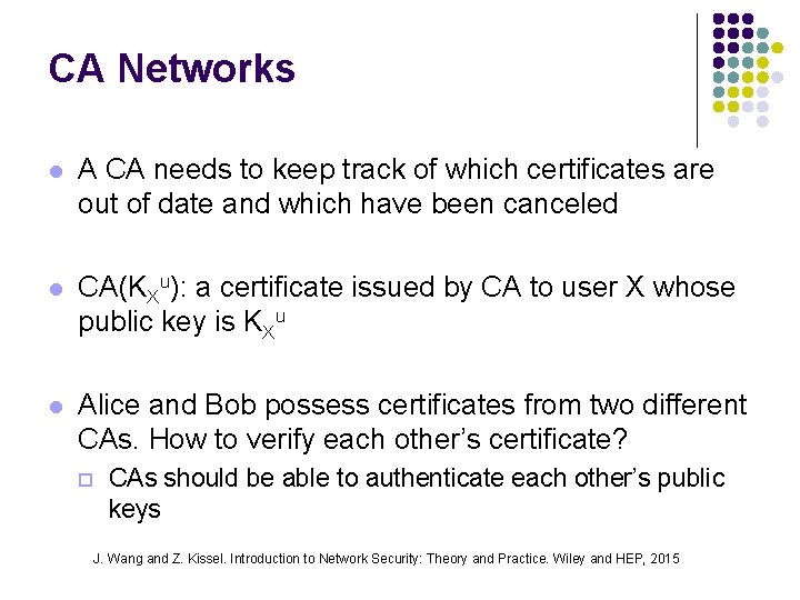 CA Networks l A CA needs to keep track of which certificates are out