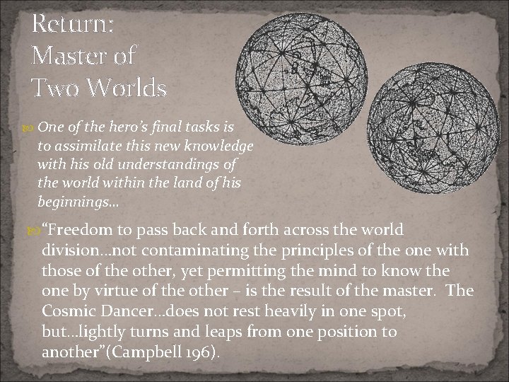 Return: Master of Two Worlds One of the hero’s final tasks is to assimilate