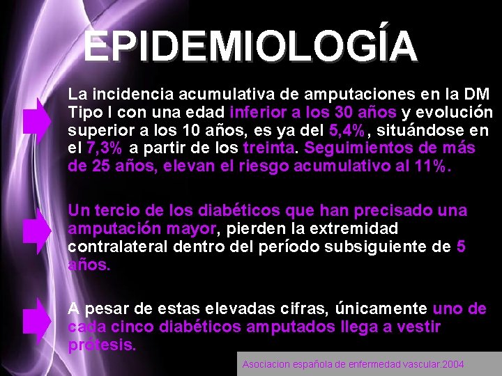 EPIDEMIOLOGÍA La incidencia acumulativa de amputaciones en la DM Tipo I con una edad