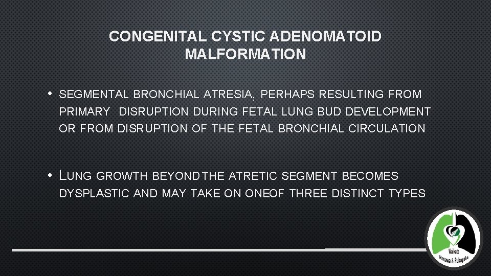 CONGENITAL CYSTIC ADENOMATOID MALFORMATION • SEGMENTAL BRONCHIAL ATRESIA, PERHAPS RESULTING FROM PRIMARY DISRUPTION DURING