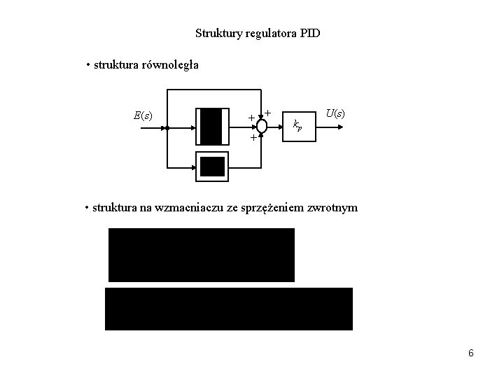 Struktury regulatora PID • struktura równoległa E(s) + + + kp U(s) • struktura