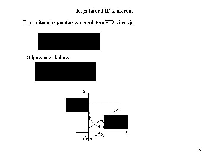 Regulator PID z inercją Transmitancja operatorowa regulatora PID z inercją Odpowiedź skokowa h Ti