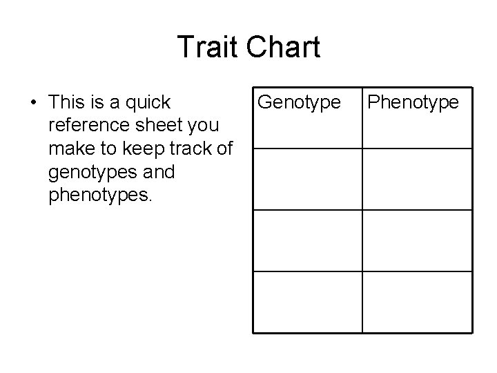 Trait Chart • This is a quick reference sheet you make to keep track