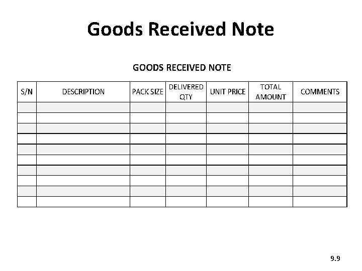 Goods Received Note 9. 9 