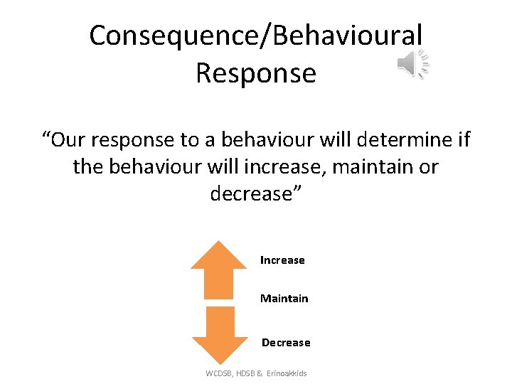 Consequence/Behavioural Response “Our response to a behaviour will determine if the behaviour will increase,