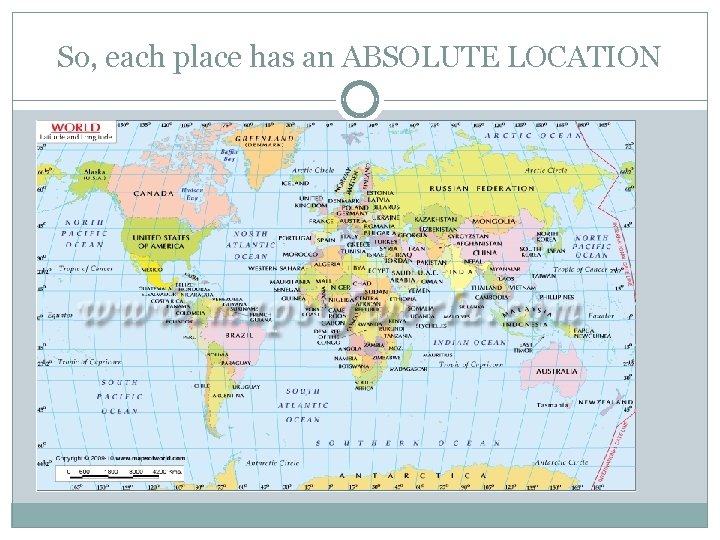 So, each place has an ABSOLUTE LOCATION 