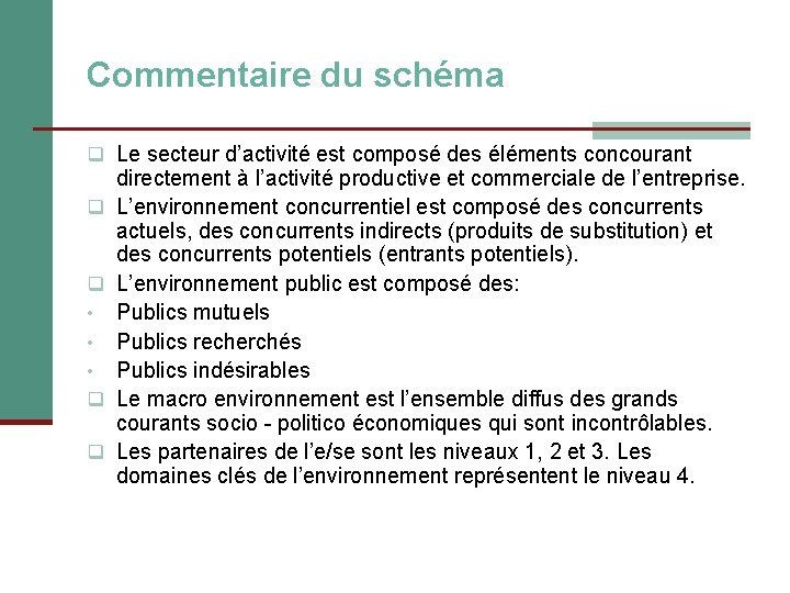 Commentaire du schéma q Le secteur d’activité est composé des éléments concourant q q