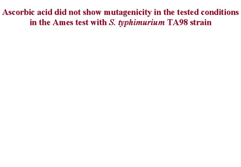 Ascorbic acid did not show mutagenicity in the tested conditions in the Ames test