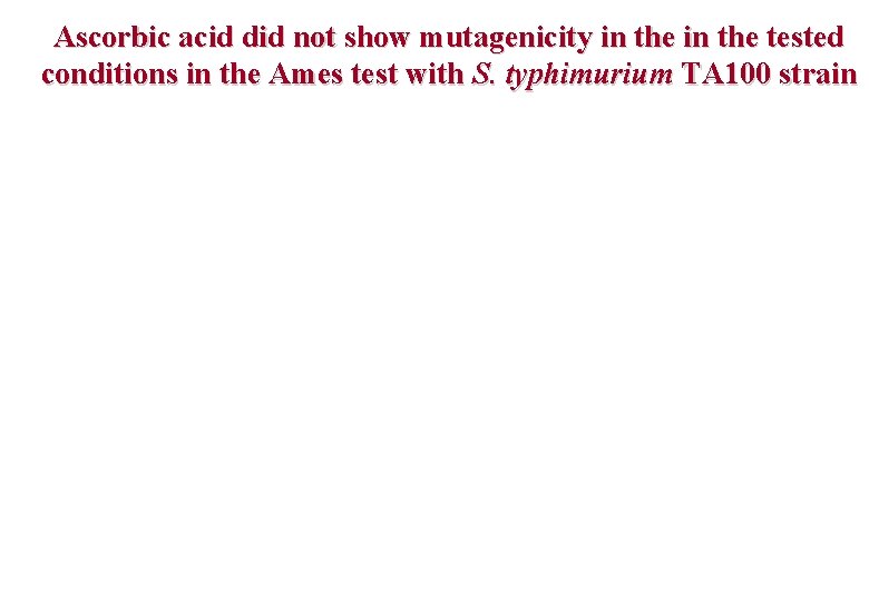 Ascorbic acid did not show mutagenicity in the tested conditions in the Ames test