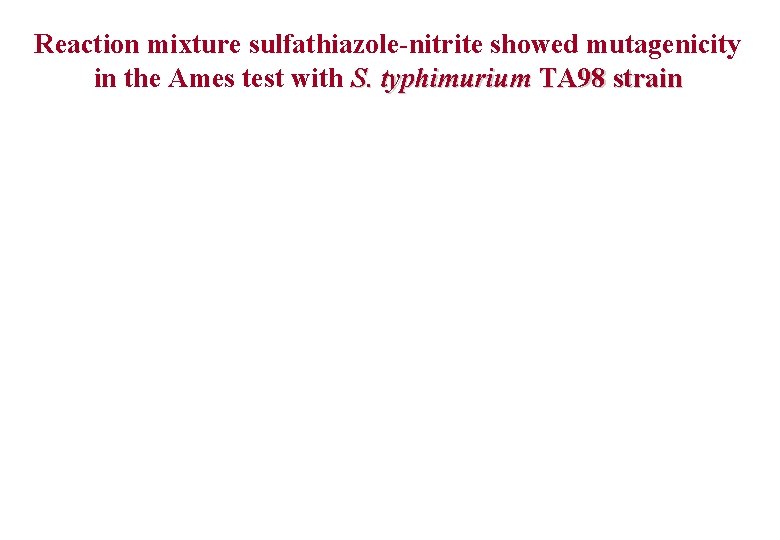 Reaction mixture sulfathiazole-nitrite showed mutagenicity in the Ames test with S. typhimurium TA 98