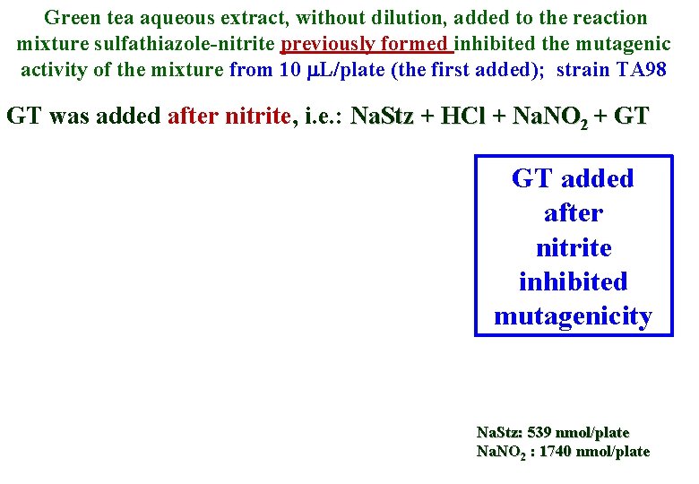 Green tea aqueous extract, without dilution, added to the reaction mixture sulfathiazole-nitrite previously formed
