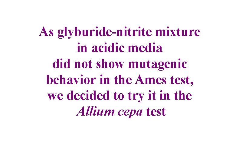 As glyburide-nitrite mixture in acidic media did not show mutagenic behavior in the Ames