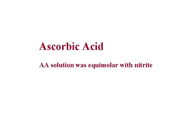 Ascorbic Acid AA solution was equimolar with nitrite 
