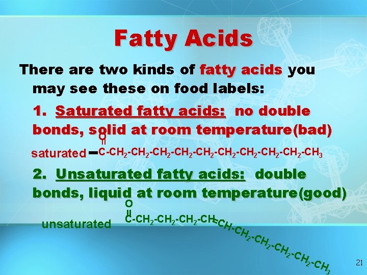 Fatty Acids There are two kinds of fatty acids you may see these on Fatty Acids There are two kinds of fatty acids you may see these on