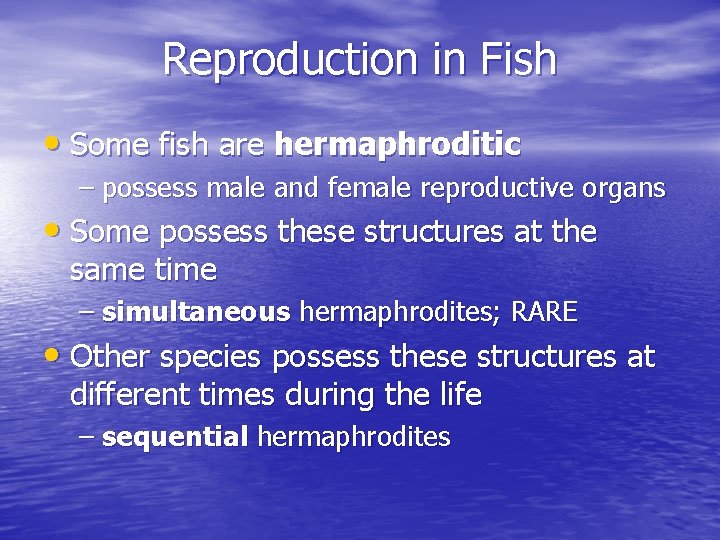 Reproduction in Fish • Some fish are hermaphroditic – possess male and female reproductive Reproduction in Fish • Some fish are hermaphroditic – possess male and female reproductive