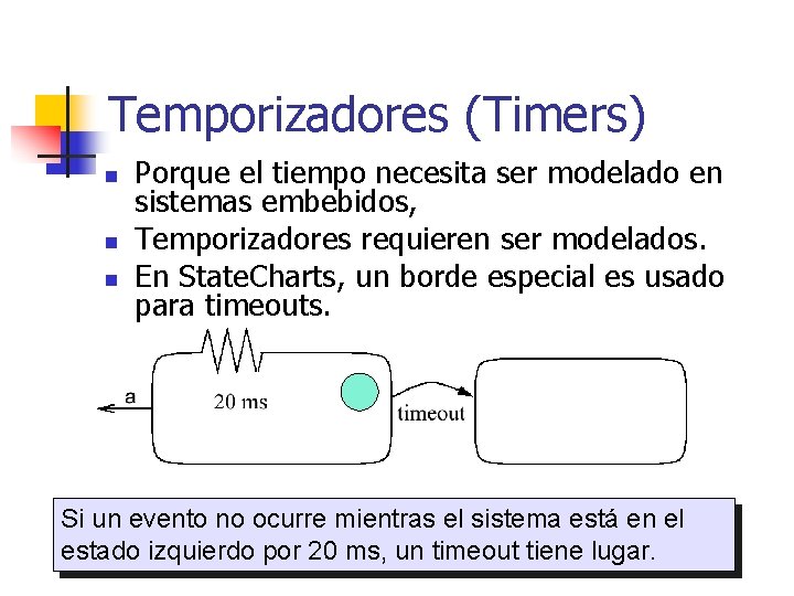 Temporizadores (Timers) n n n Porque el tiempo necesita ser modelado en sistemas embebidos,