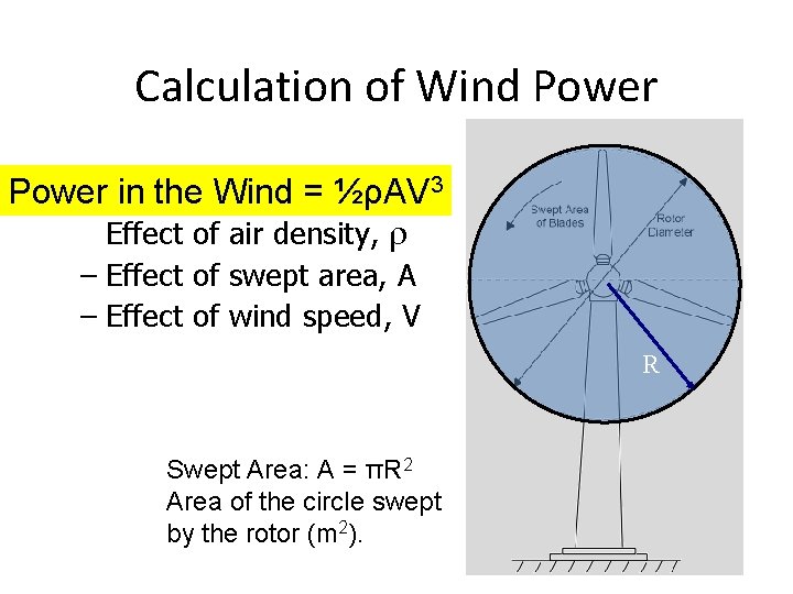 Calculation of Wind Power • Power in. Wind the wind Power in the =