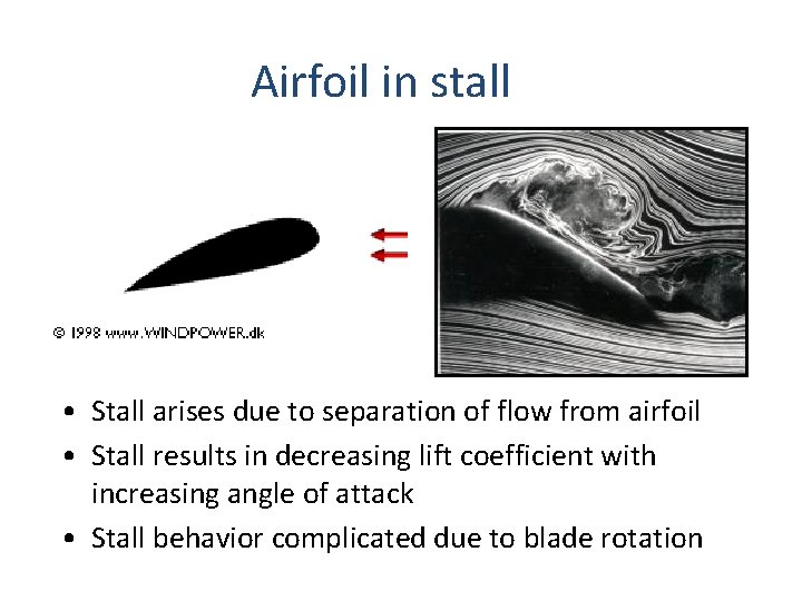 Airfoil in stall • Stall arises due to separation of flow from airfoil •