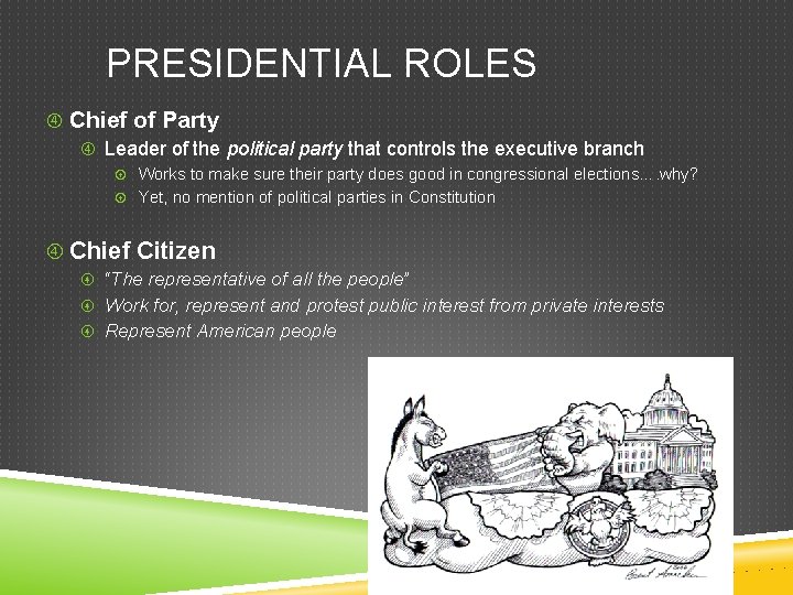 PRESIDENTIAL ROLES Chief of Party Leader of the political party that controls the executive