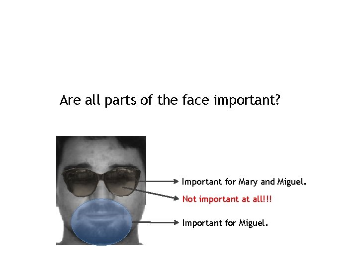 Are all parts of the face important? Important for Mary and Miguel. Not important