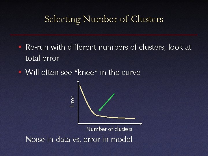 Selecting Number of Clusters • Re-run with different numbers of clusters, look at total