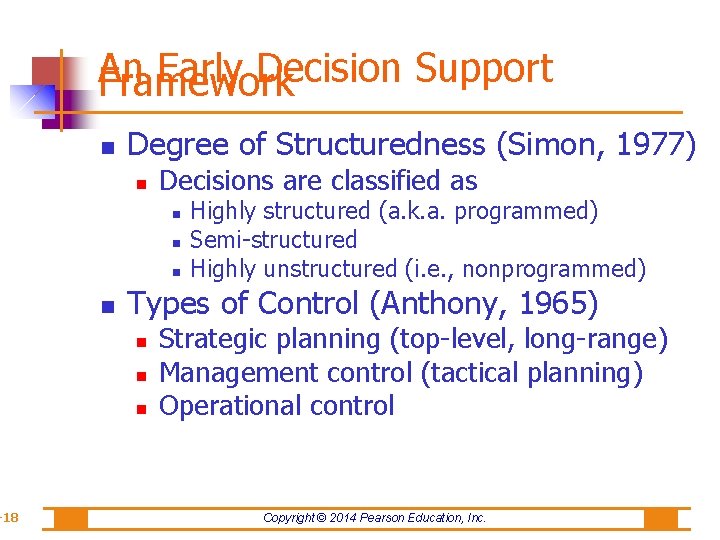 -18 An Early Decision Support Framework Degree of Structuredness (Simon, 1977) Decisions are classified