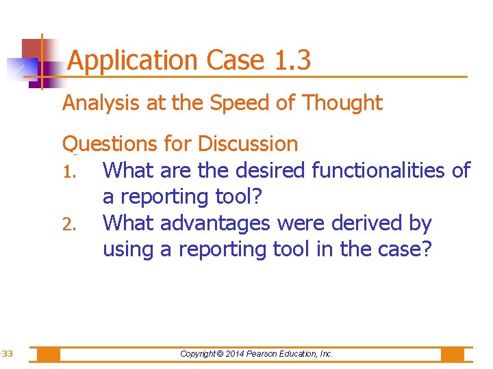 -33 Application Case 1. 3 Analysis at the Speed of Thought Questions for Discussion