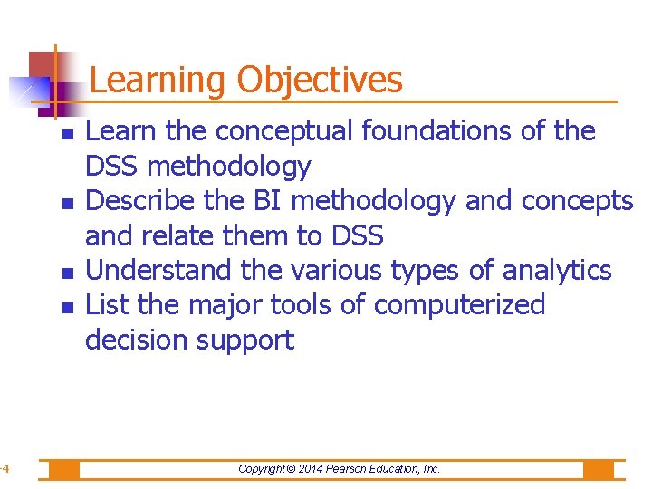 -4 Learning Objectives Learn the conceptual foundations of the DSS methodology Describe the BI
