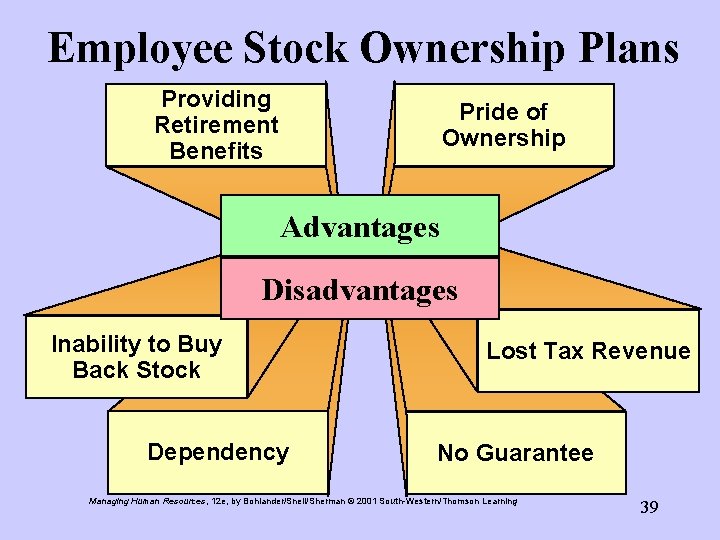 Employee Stock Ownership Plans Providing Retirement Benefits Pride of Ownership Advantages Disadvantages Inability to