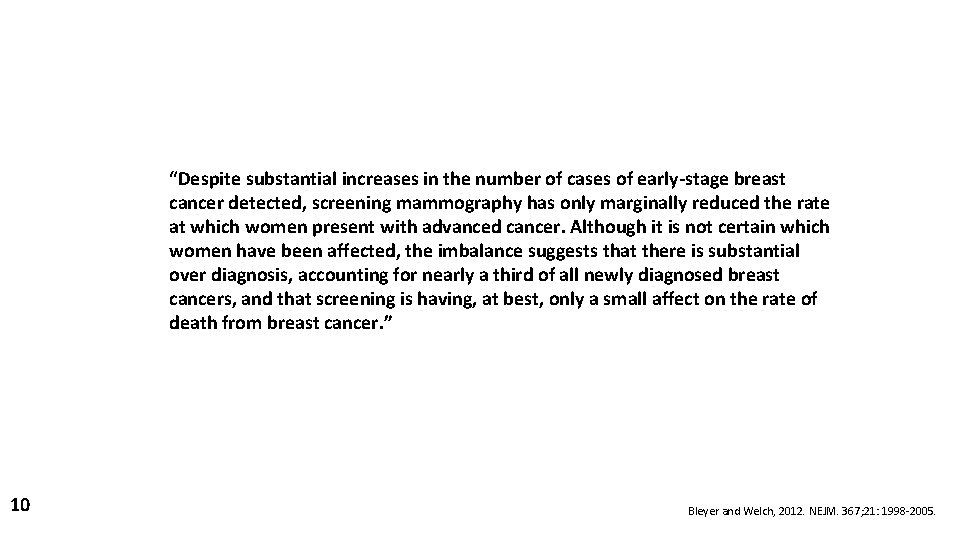 “Despite substantial increases in the number of cases of early-stage breast cancer detected, screening