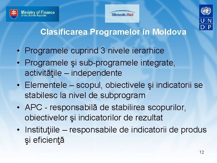 Clasificarea Programelor în Moldova • Programele cuprind 3 nivele ierarhice • Programele şi sub-programele