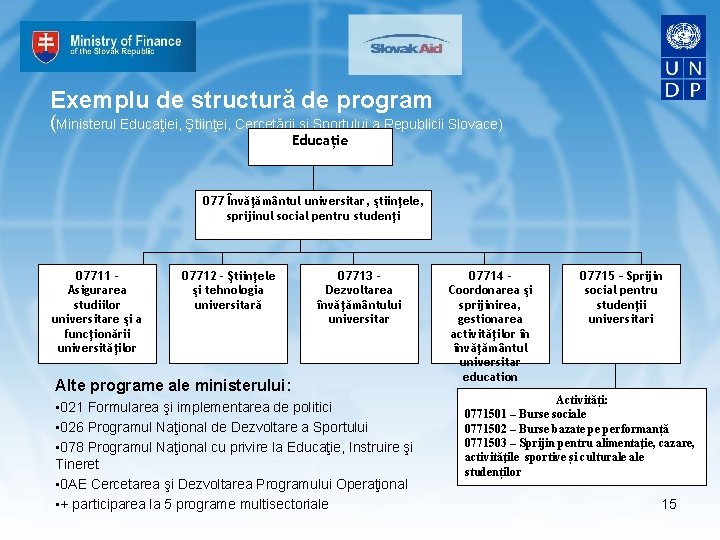 Exemplu de structură de program (Ministerul Educaţiei, Ştiinţei, Cercetării şi Sportului a Republicii Slovace)