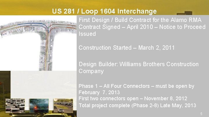 US 281 / Loop 1604 Interchange First Design / Build Contract for the Alamo