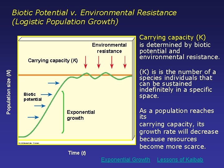 Biotic Potential v. Environmental Resistance (Logistic Population Growth) Environmental resistance Population size (N) Carrying