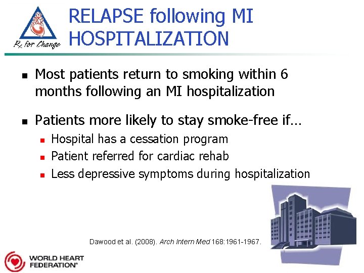 RELAPSE following MI HOSPITALIZATION n n Most patients return to smoking within 6 months
