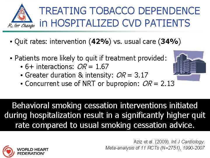 TREATING TOBACCO DEPENDENCE in HOSPITALIZED CVD PATIENTS • Quit rates: intervention (42%) vs. usual