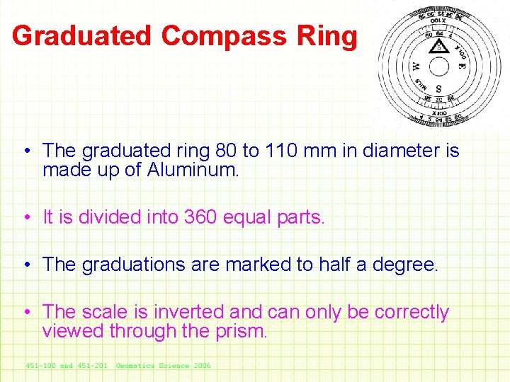 Graduated Compass Ring • The graduated ring 80 to 110 mm in diameter is