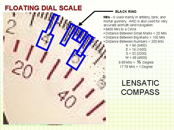 FLOATING DIAL SCALE BLACK RING Mils - is used mainly in artillery, tank, and