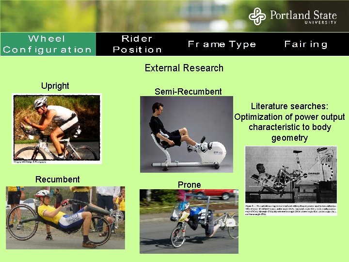 External Research Upright Semi-Recumbent Literature searches: Optimization of power output characteristic to body geometry