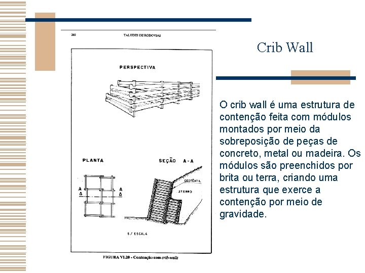 Crib Wall O crib wall é uma estrutura de contenção feita com módulos montados